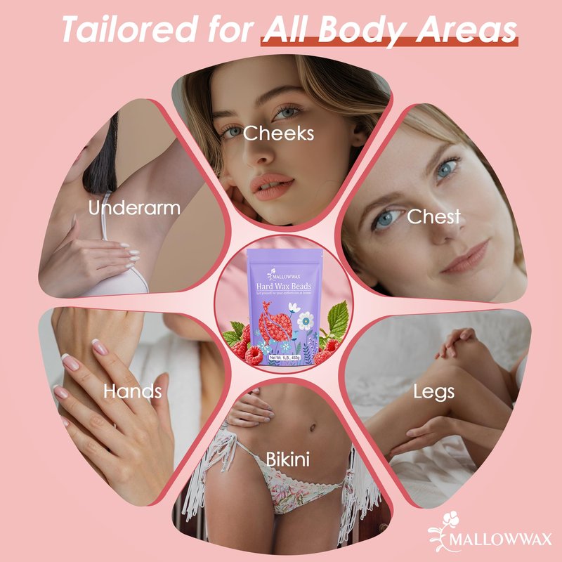 Mallowwax Hard Wax Beads, 1lb Strawberry Red Stripless Wax for Hair Removal, All-purpose Refill Wax Beans for Brazilian Bikini, Face, Eyebrows, Underarms, Chest, Back,Legs, Women and Men