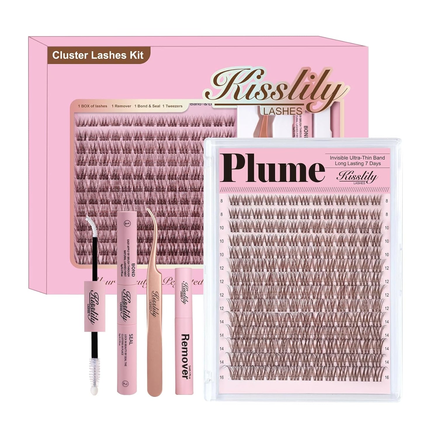 Natural Lash Clusters - DIY Eyelash Extension Kit with Bond & Seal | 8-16mm C Curl for Long-Lasting Makeup