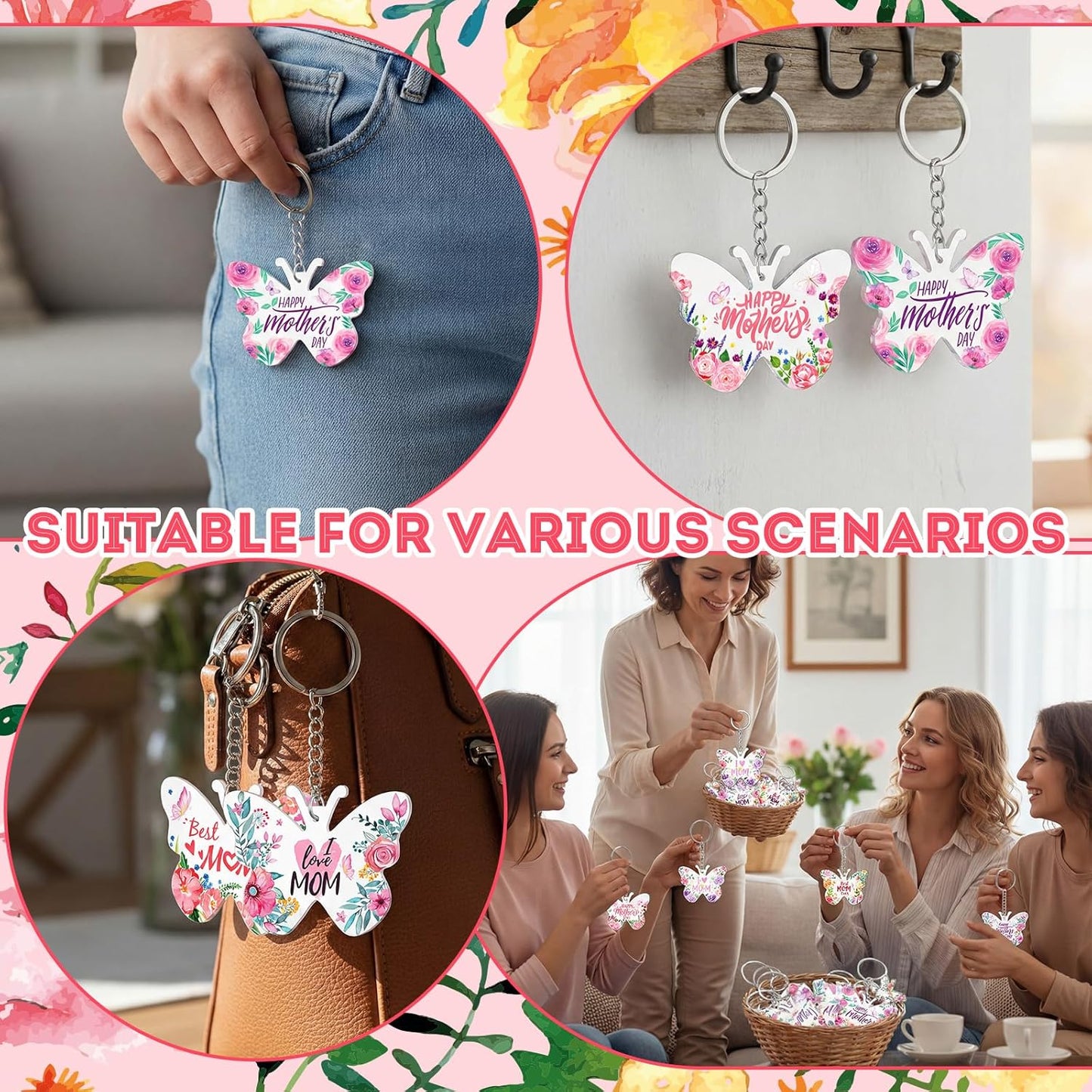 Mom Appreciation Gifts - Best Mom Ever Keychain | Floral Design for Birthday & Christmas
