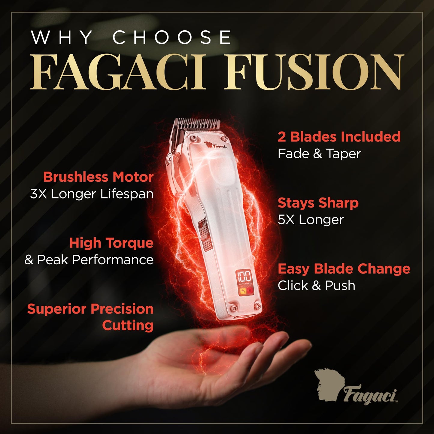 Fagaci Professional Hair Clippers for Men, Cordless Barber Kit, Brushless