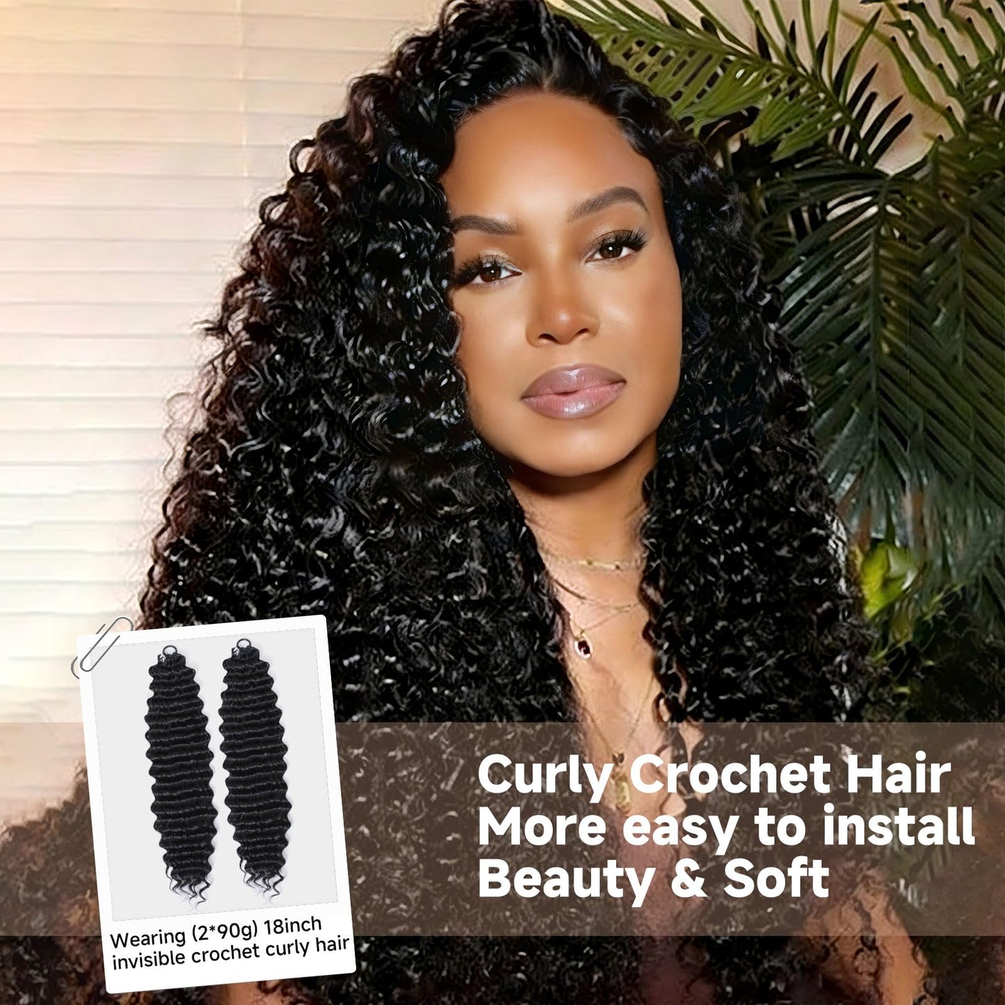 Pouweney Deep Wave Feather Crochet Hair 18 Inch 100 Strands Miracle Knots Hair Invisible Feathered Curly Crochet Hair for Women(18 inch 1b)