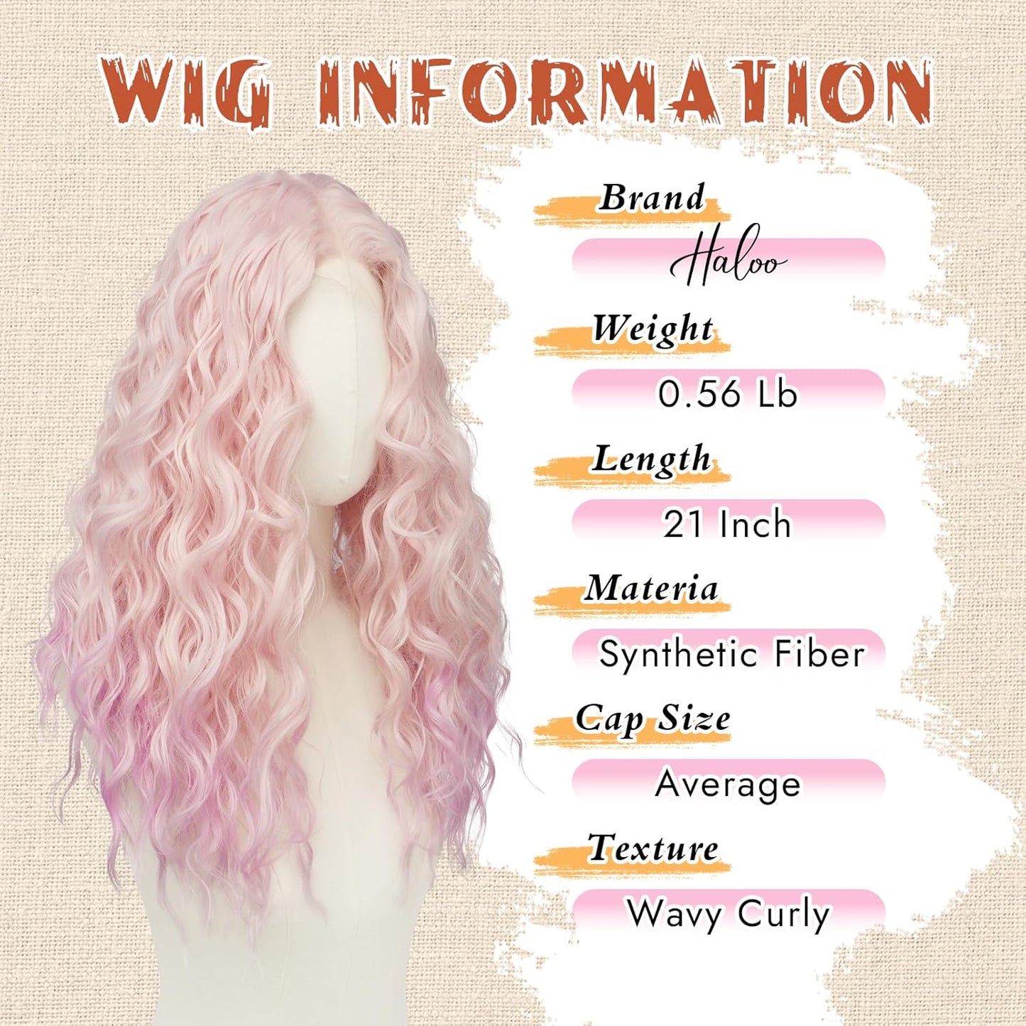 Pink Wigs for Women - 4x1 Lace Front Natural Hairline | Long Wavy Curly 21 Inch Synthetic Wig