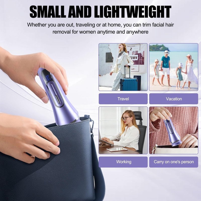 3.0 Women Face Epilator, 7-in-1 Rechargeable Facial Hair Remover with LED Battery Display, Facial Shaver for Face, Eyebrow, Nose Trimmer (Purple)