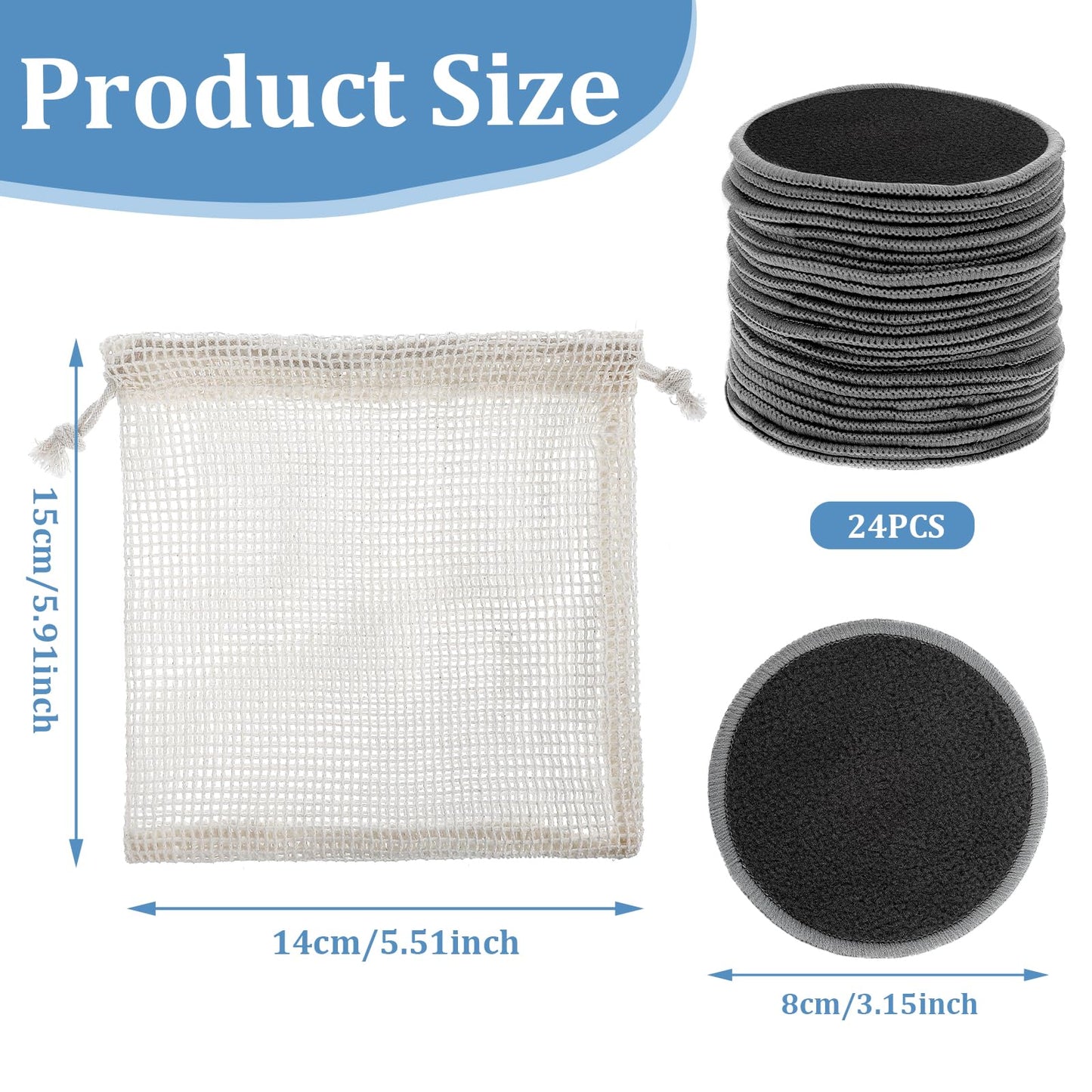 JIEYAO 24Pcs Reusable Makeup Remover Pads for Face, Soft Microfiber Makeup Remover Cloths with Mesh Bag Washable Rounds Toner Pads