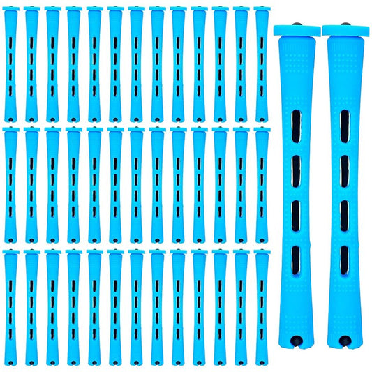 Curling Rods Set - 40PCS Anti-Slip Small Perm Rods for All Hair Types | Blue Plastic, 0.9cm (0.35in)