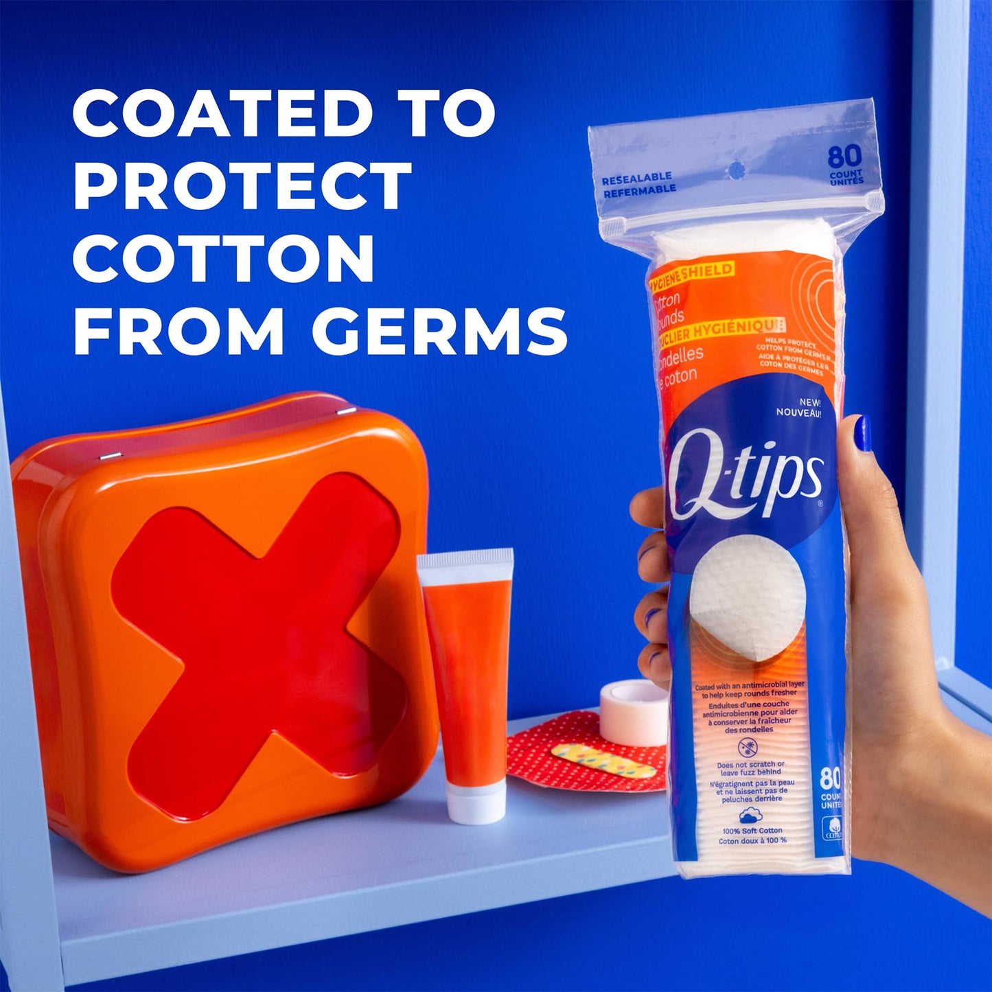 Q-tips Cotton Rounds Bundle (Premium & Hygiene Shield), Soft Lint-Free Makeup Remover Pads, Skin Care and Beauty Use, 100% Cotton, 80 Ct Ea.