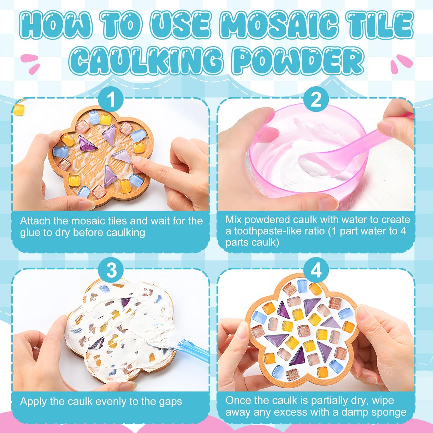 JAOJAO 10.6Oz Mosaic Grout Powder Mosaic Grout for Crafts White Unsanded Ceramic Tile Grout Essential for Handmade Grouting Use to Handmade Coasters, Candlesticks, Pen Holders, Vases