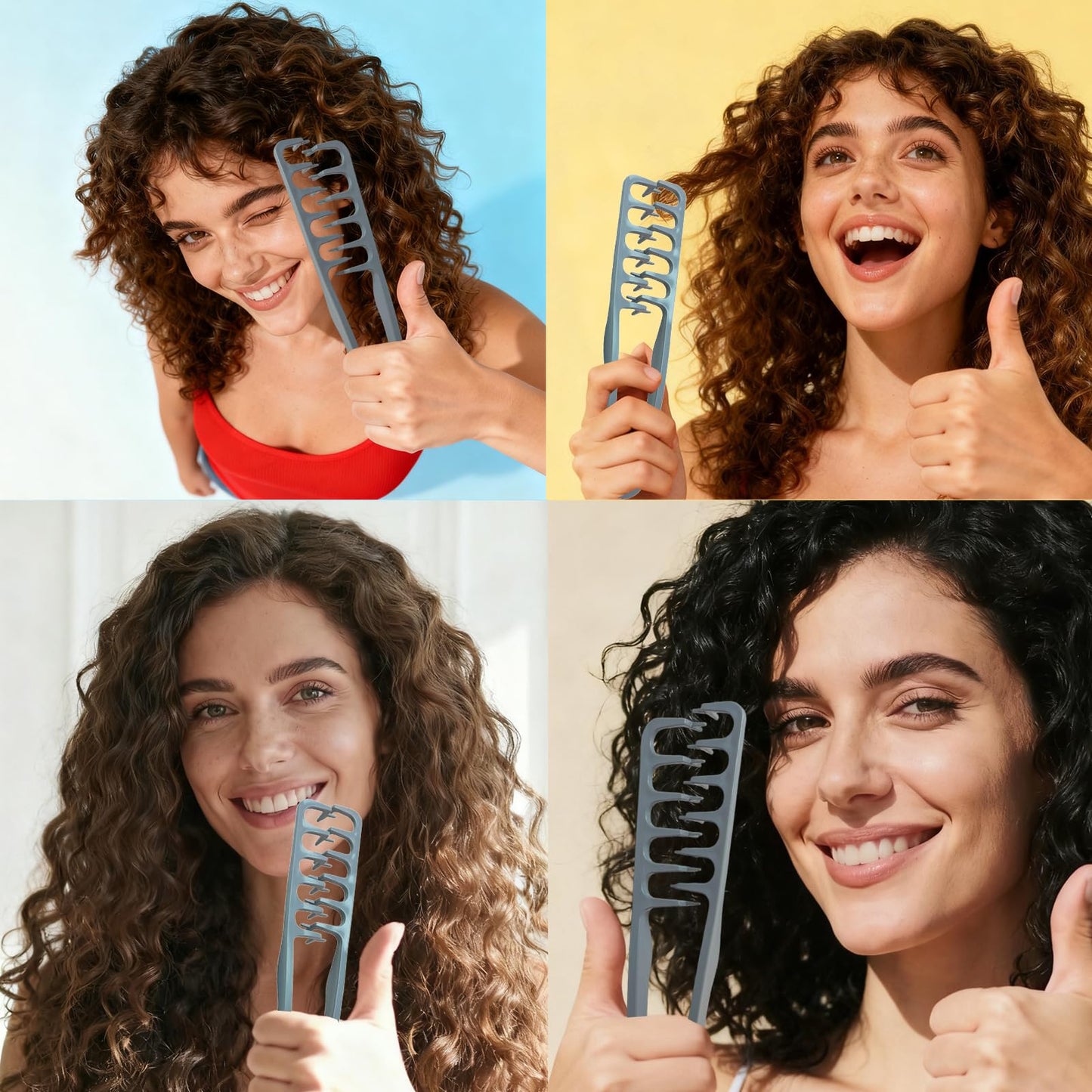 Texture Comb for Volumizing & Styling, Wide Tooth Comb for Curly Hair Men & Women, Anti-Frizz Root Lifting Styling Tool (Deep Gray)
