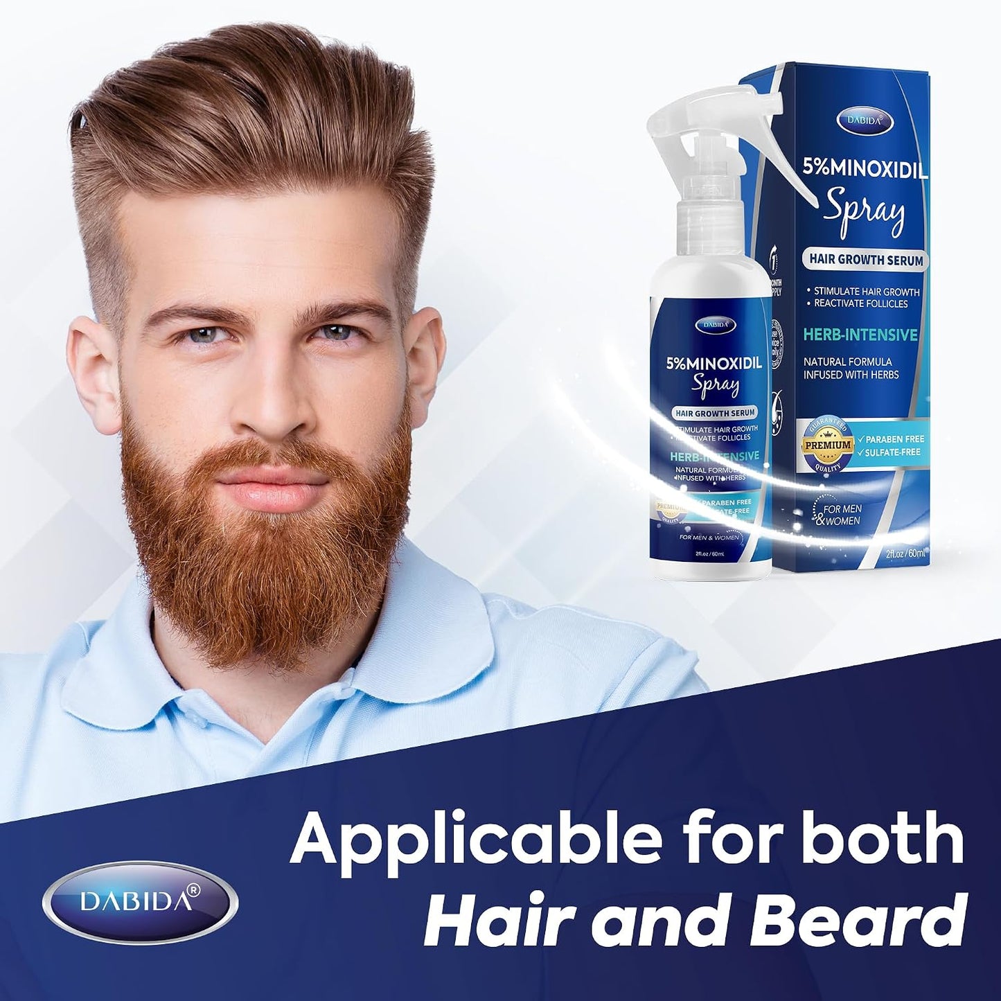 Minoxidil Hair Regrowth Spray - 5% Treatment for Women & Men | 60ml Beard & Hair Growth Solution