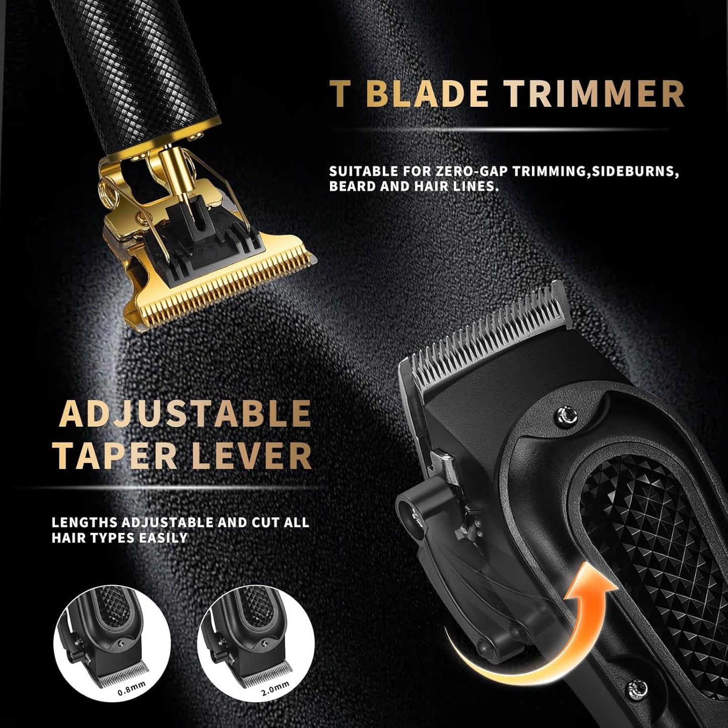 Professional Men's Hair Trimmer Set - Cordless Clippers with T-Shaped & Nose Hair Trimmer | LCD Battery Display, Black