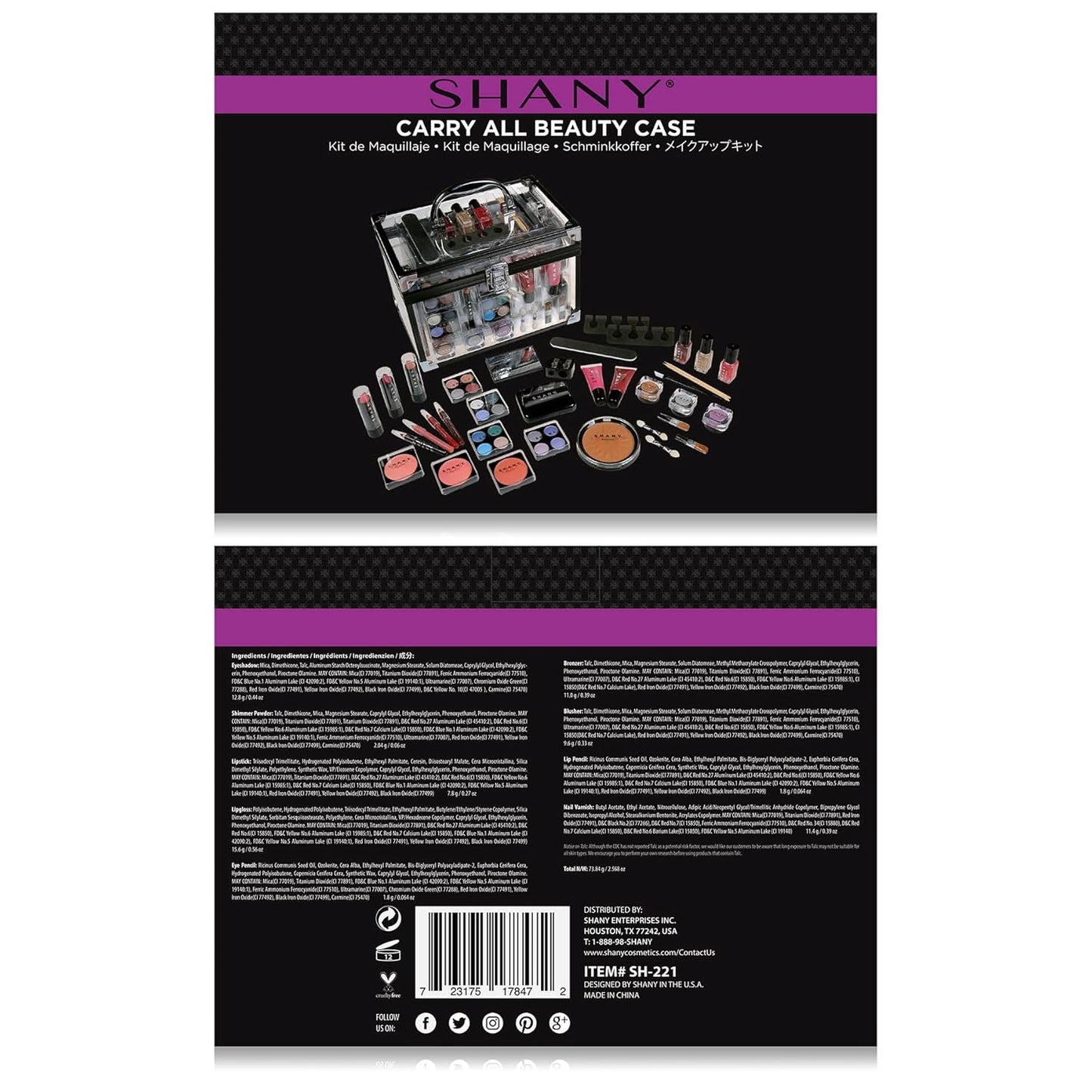 SHANY Makeup Train Case - Reusable Aluminum Organizer with Eye Palettes, Blushes & Brushes | Gift Set