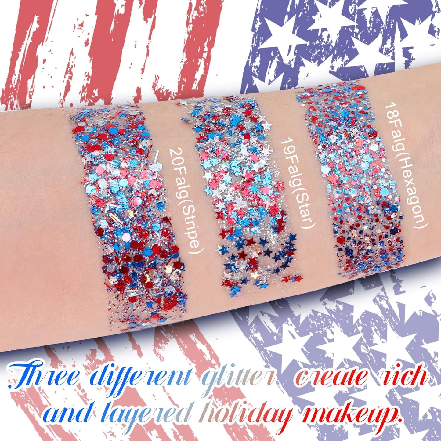 Independence Day Face Glitter Stick - Long-Lasting Star Sparkle Glitter for 4th of July | USA Accessories for Women