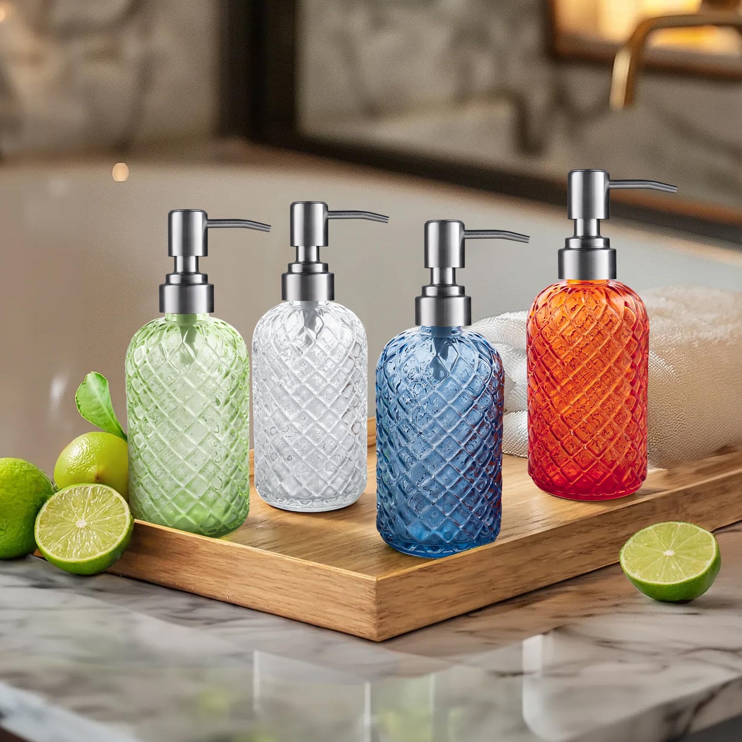 Kaishun 14 OZ Refillable Glass Soap Dispenser for Hand Soap & Lotion, Clear