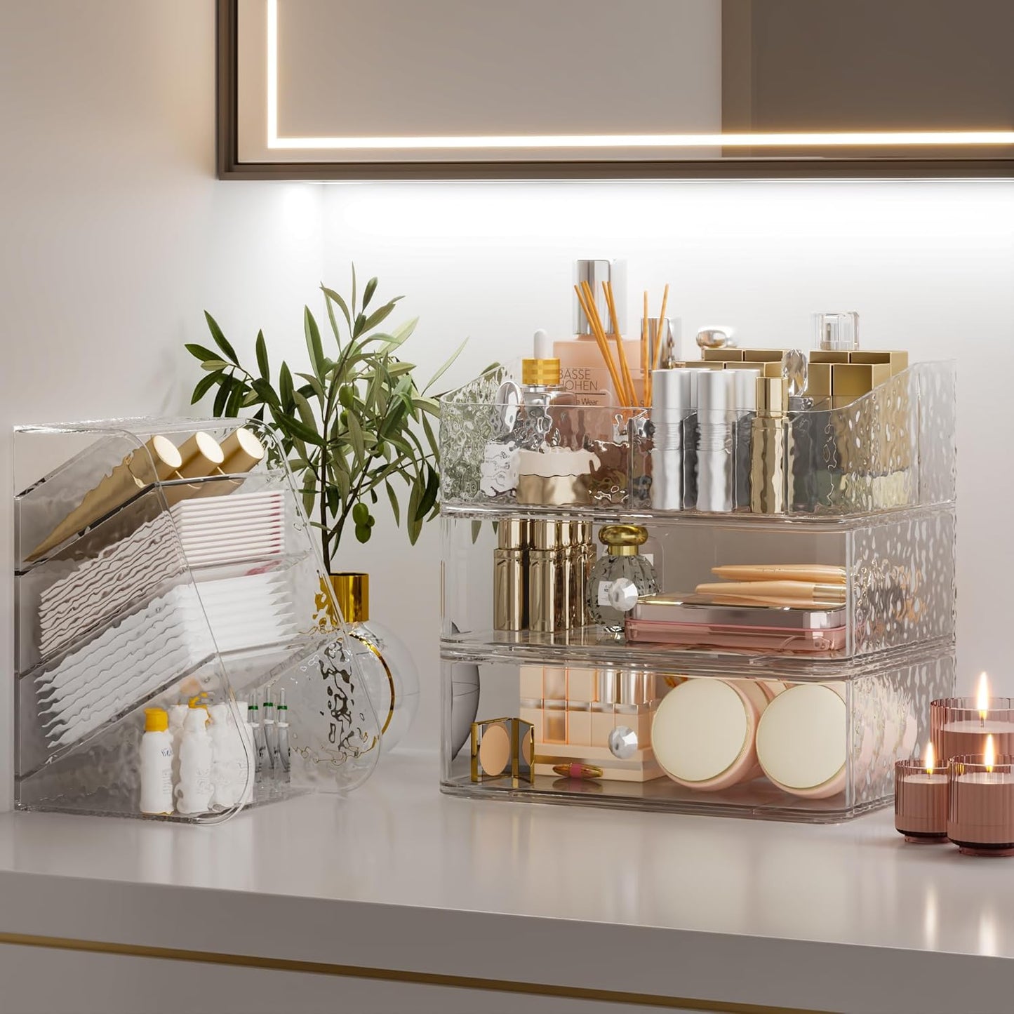 Makeup Organizer - Clear Stackable Storage Case for Brushes, Lipsticks & Skincare | Vanity Drawer Solution