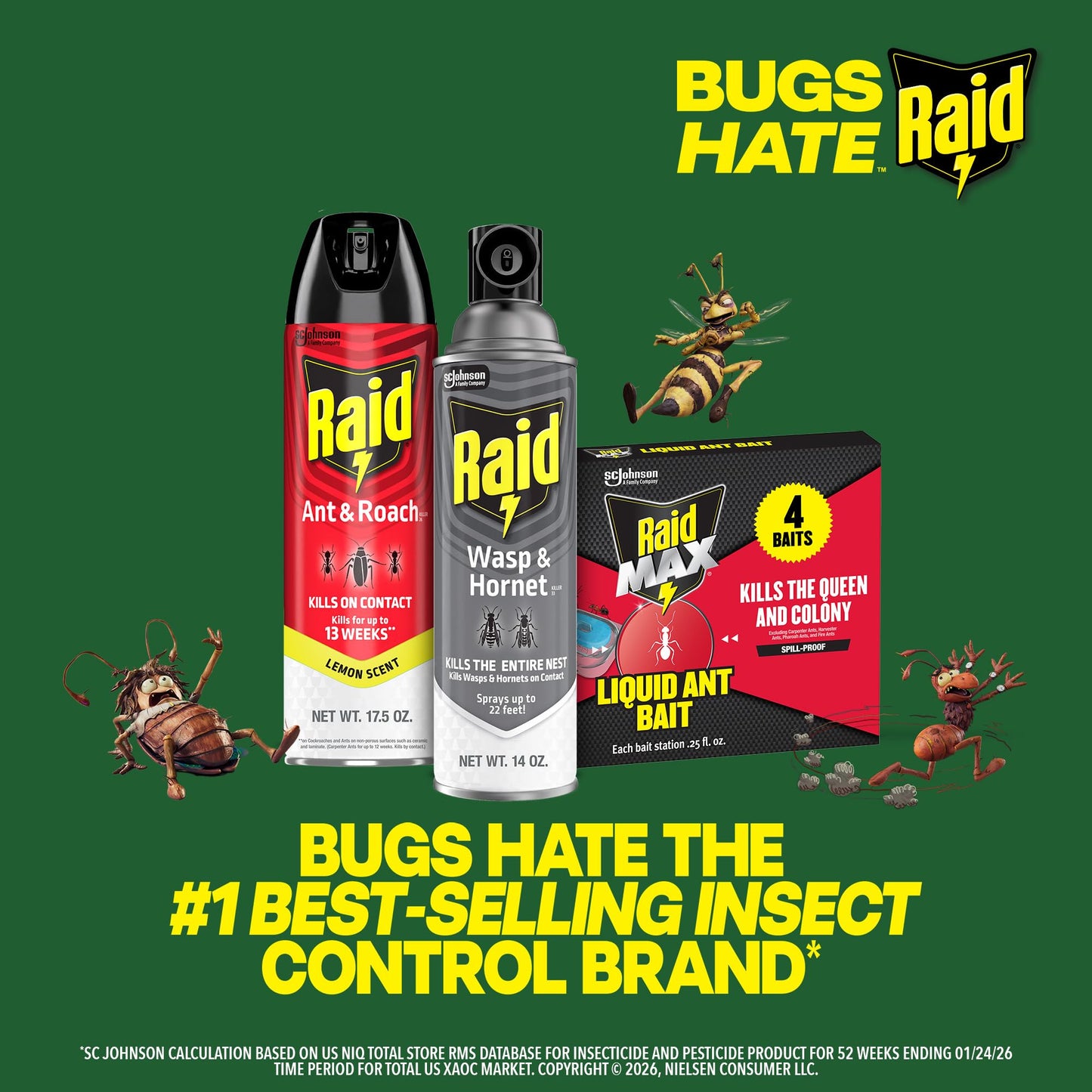 Raid Wasp & Hornet Killer Spray, Kills the Entire Nest, For Paper Wasps, Yellow Jackets, Mud Daubers and more, 14 oz (Pack of 2)