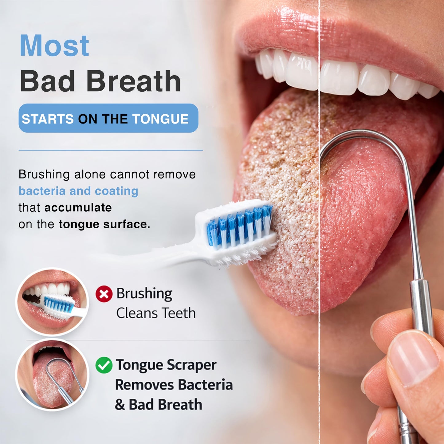 Pink Woolf Stainless Steel Tongue Scraper for Bad Breath & Oral Hygiene – 304 Metal Tongue Cleaner, Deep Reach for White Tongue, 2 Pack with Travel Cases