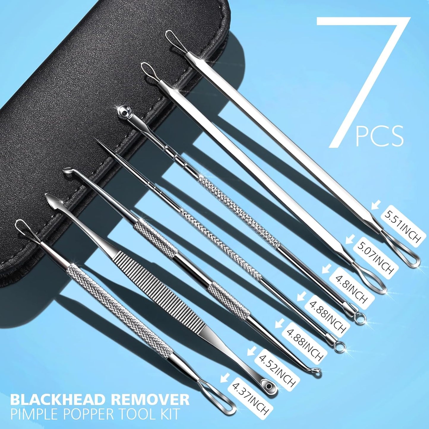 Pimple Popper Tool Kit - 7 in 1 Blackhead & Comedone Remover | Facial Extraction Tools