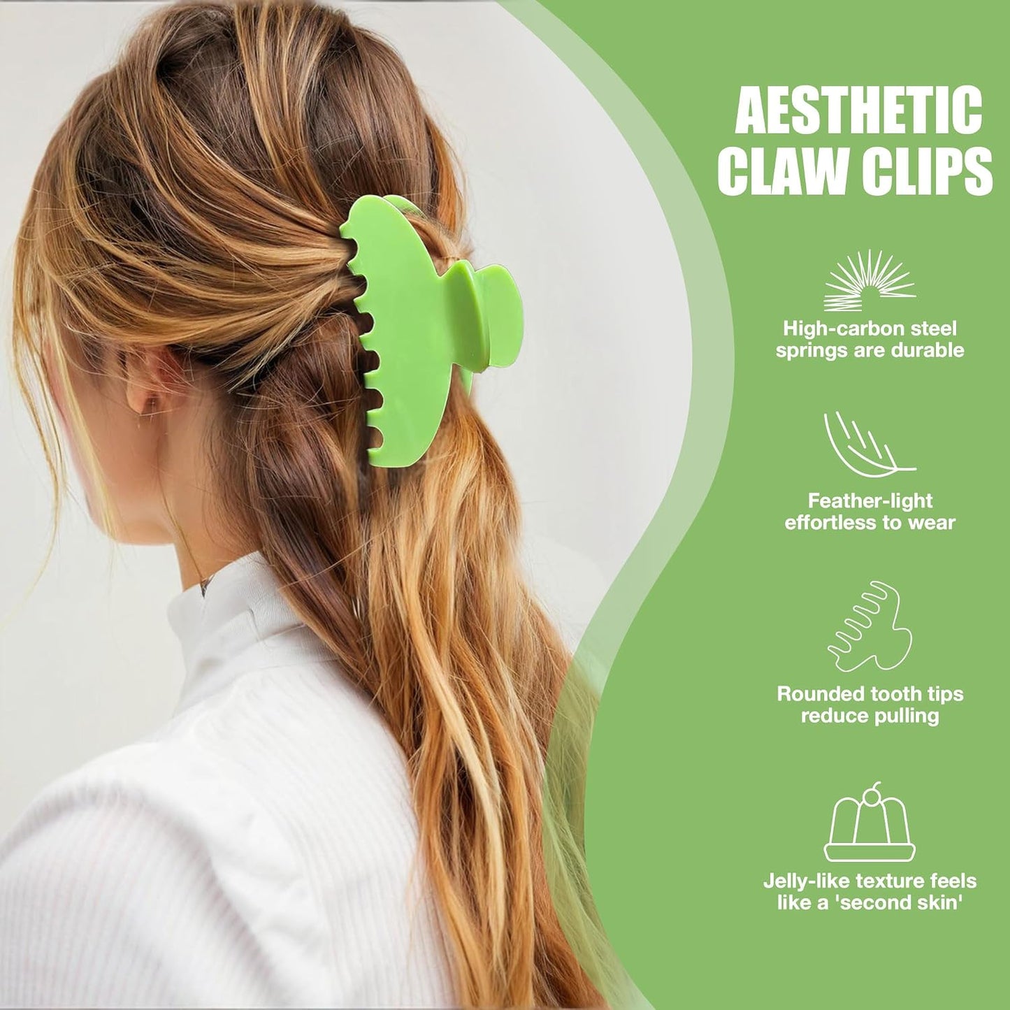Hair Claw Clips for Thick Hair - Tortoise Shell Large Green Celluloid Butterfly Clips | Strong Hold for Women