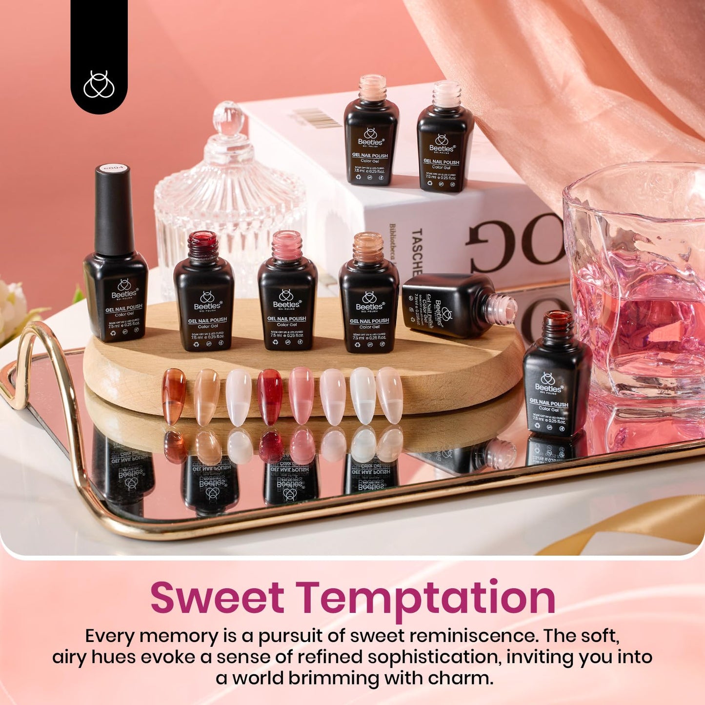 Beetles Jelly Gel Nail Polish Set, 8 Nude Pink Milky Brown Translucent Colors Gel Nail Polish Sweet Temptation Collection Soak Off LED Nail Art Manicure Kit DIY Salon at Home Gifts for Women
