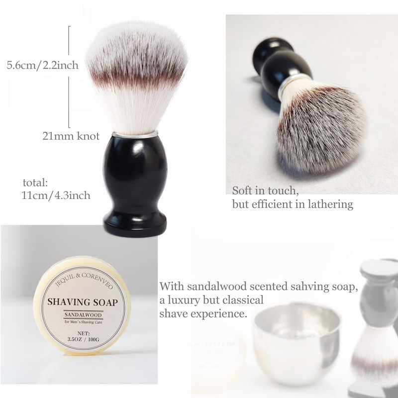 Shaving Brush Set for Men, 4pcs Shaving Set Includes Shaving Brush Shaving Soap, Steel Bowl and Razor Stand