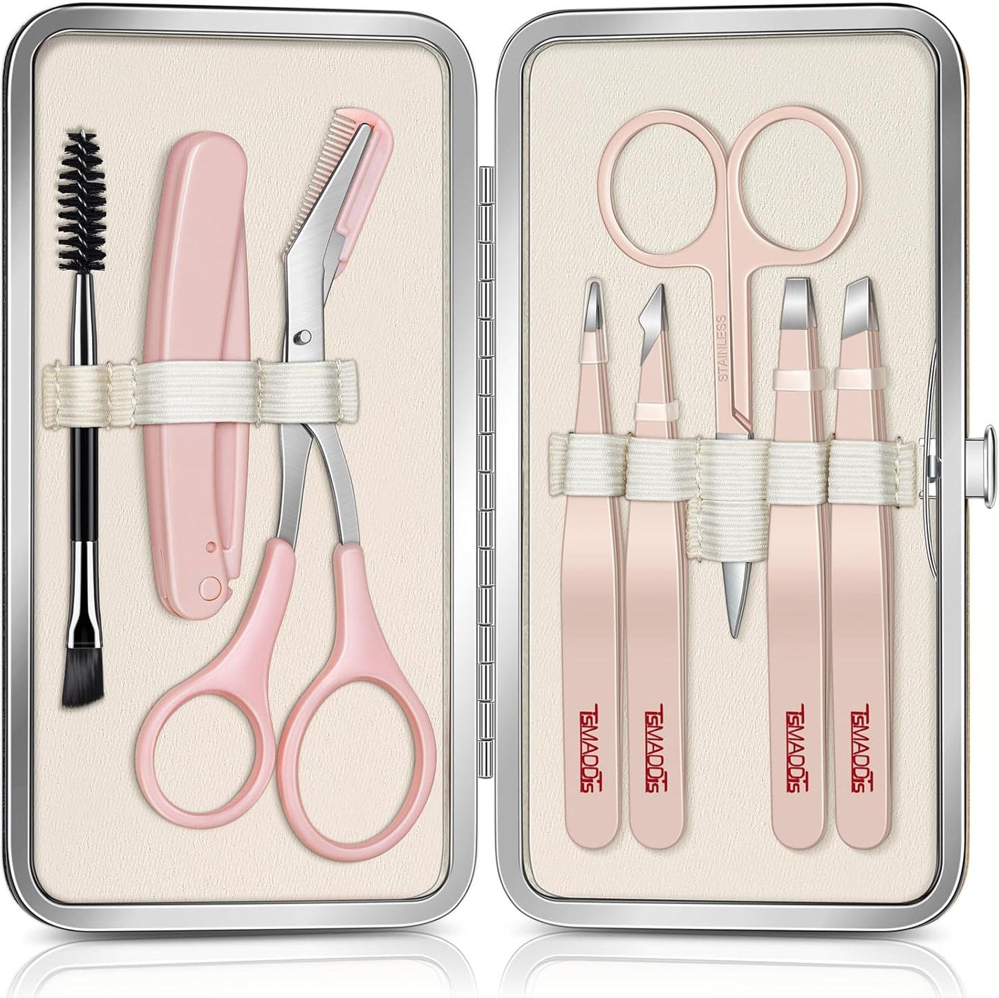 TsMADDTs Eyebrow Tweezers Kit - 8-in-1 Facial Hair Removal Tools with Scissors, Razor & Travel Bag
