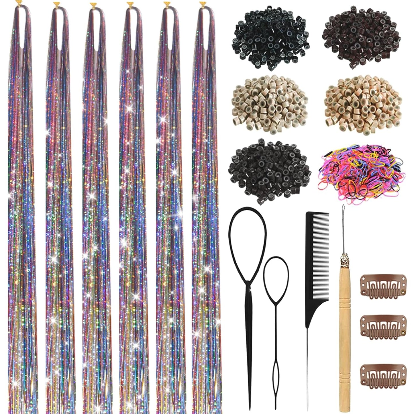 Hair Tinsel Kit - 18 Colors Holographic Hair Extensions | Heat Resistant Fairy Tinsel for Festivals & Parties