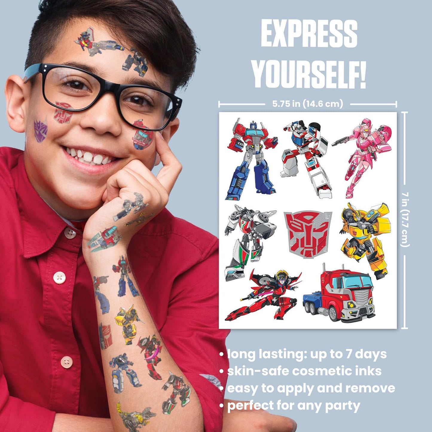Transformers Temporary Tattoos for Kids - Safe Ink Birthday Party Favors | 50 Pack Set