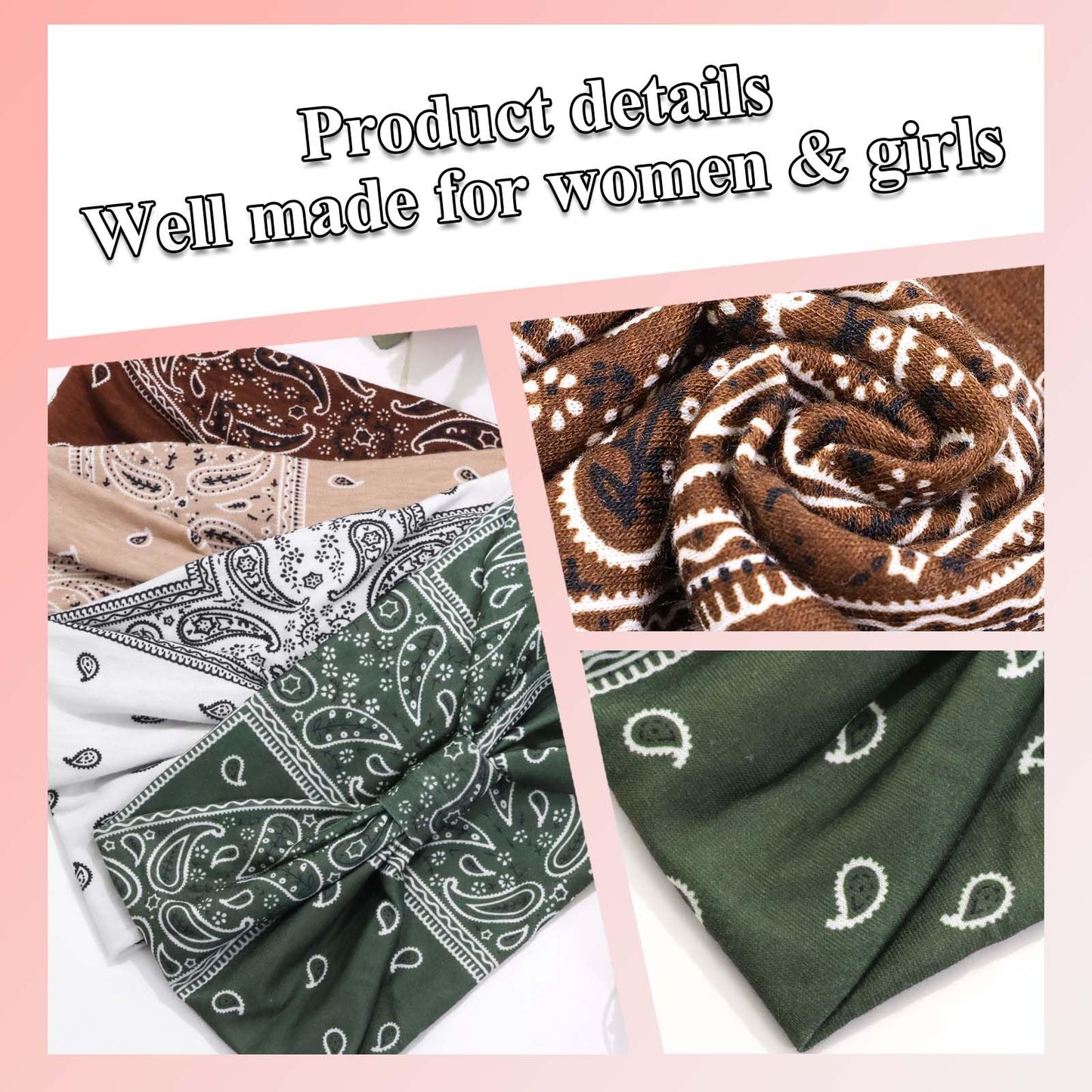 FARSYOD Wide Headbands Boho Head Bands For Women's Hair Band Paisley Fashion Head Wraps Knotted Bandana Headband Elastic Turban Large Workout Hair Accessories For Women 4 Pack
