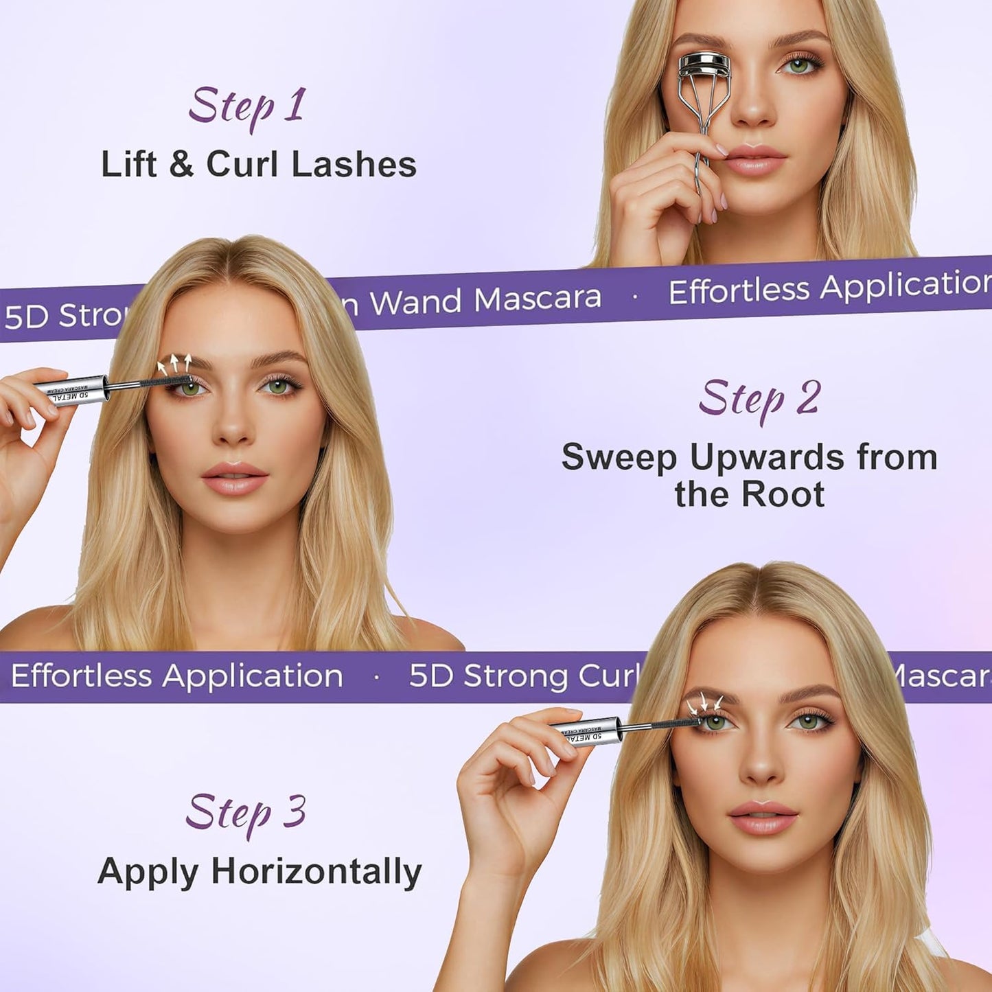 Iron Wand Mascara - 5D Curling Waterproof Eyelash Mascara for Volume & Length | Washable Metal Wand, Smudge-Proof Black