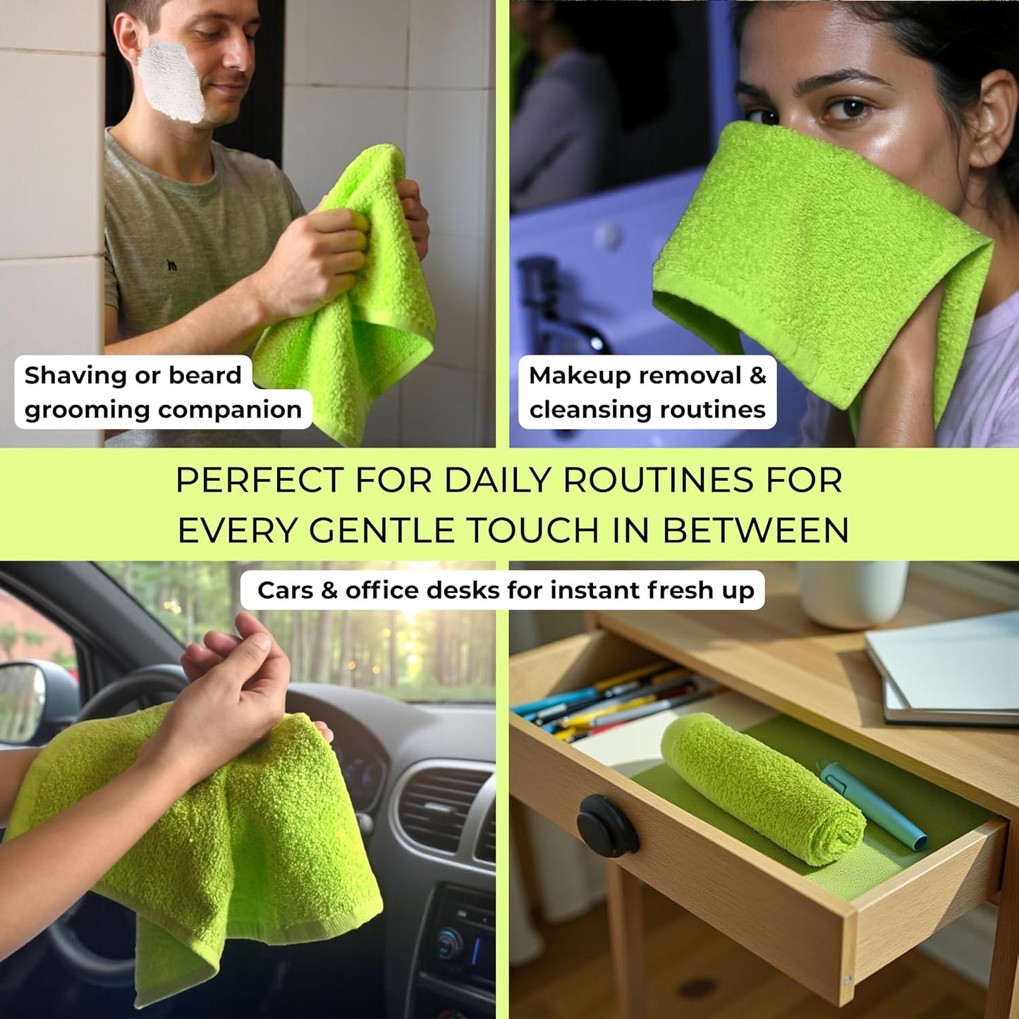 Lemon Lime 100% Cotton Wash Cloths - Soft Absorbent Terry Towels | 12"x12" | 6 Pack for Adults & Kids