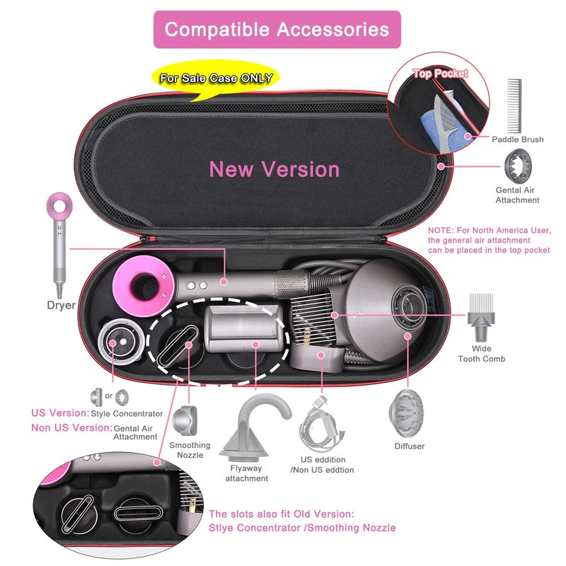 RLSOCO Hard Case for Dyson Supersonic Nural/Supersonic Hair Dryer HD15 HD08 HD07 HD03 HD01, Portable Travel Storage Bag for Dyson Hair Dryer - Fits Complete Supersonic Accessories (Pink)