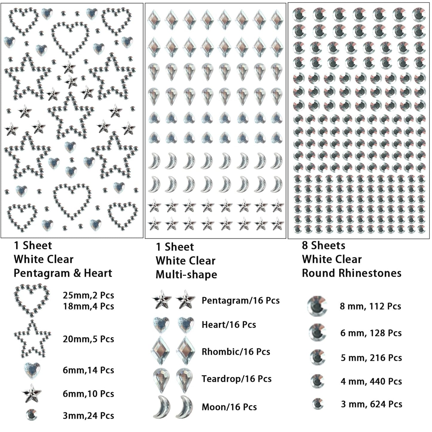 Hair Gems - 1760 Pcs Self-Adhesive Clear Rhinestones for Face, Body & Nail Art | Festival & Halloween Makeup