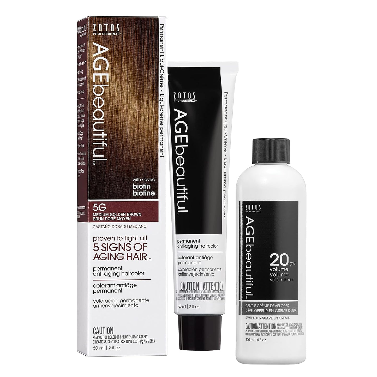 AGE Beautiful Permanent Hair Color Cream - 100% Gray Coverage Hair Dye with Biotin for Fuller, Thicker Hair | Professional Salon Quality