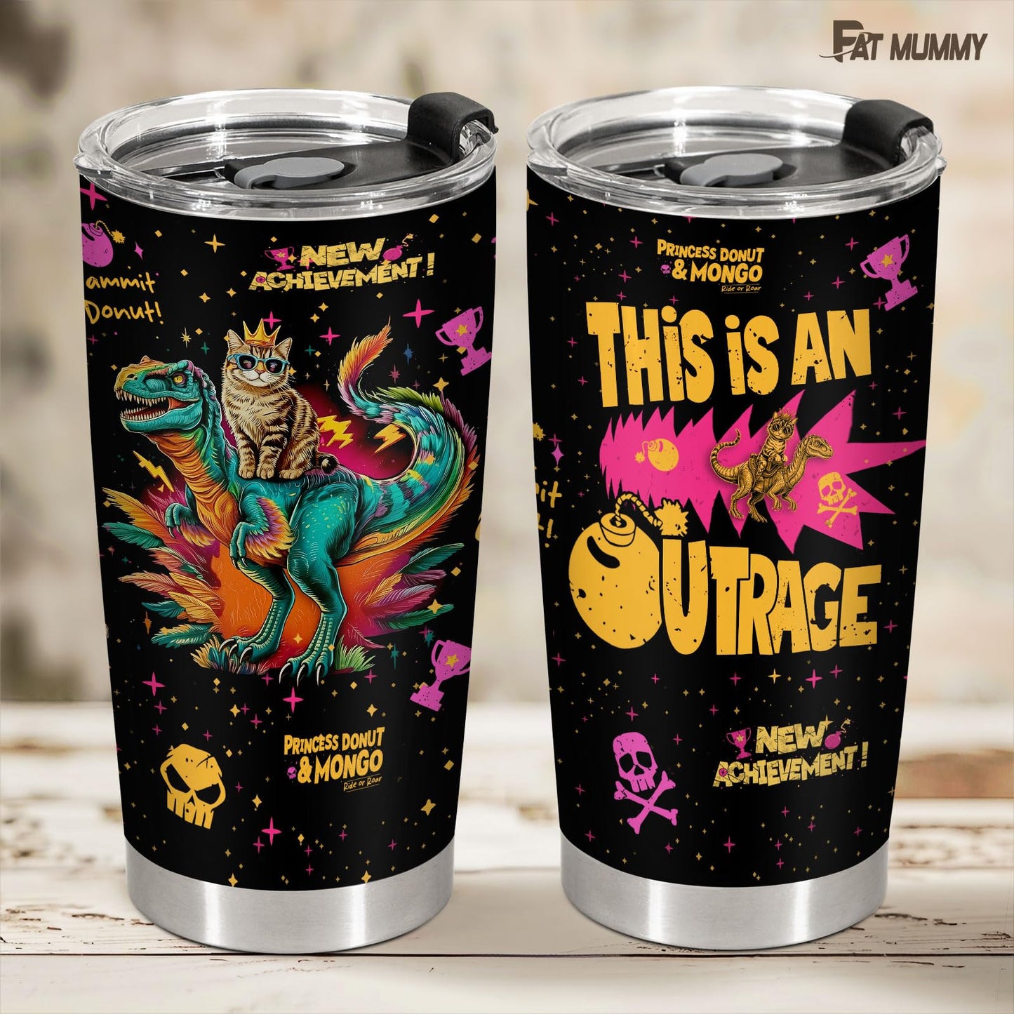 fat mummy Cat Dragon Tumbler Stainless Steel Insulated Travel Mug Gamer Book Lover Cup Funny Dungeon Style Gift for Men Women Mothers day