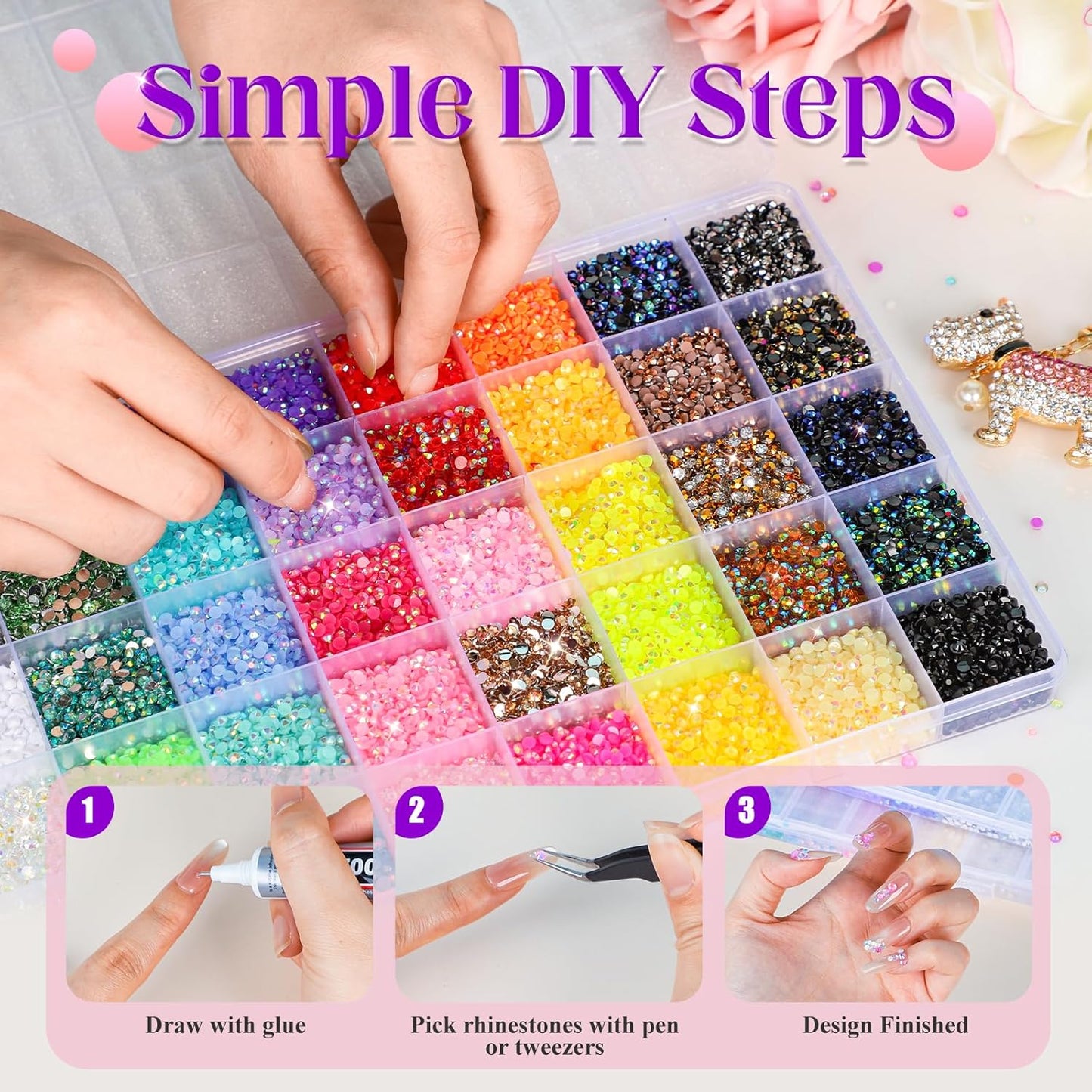 Bedazzling Kit - 50000 Pcs Jelly Rhinestones for Crafting | 40 Colors, 3mm Flatback Gems, Glue & Tools Included