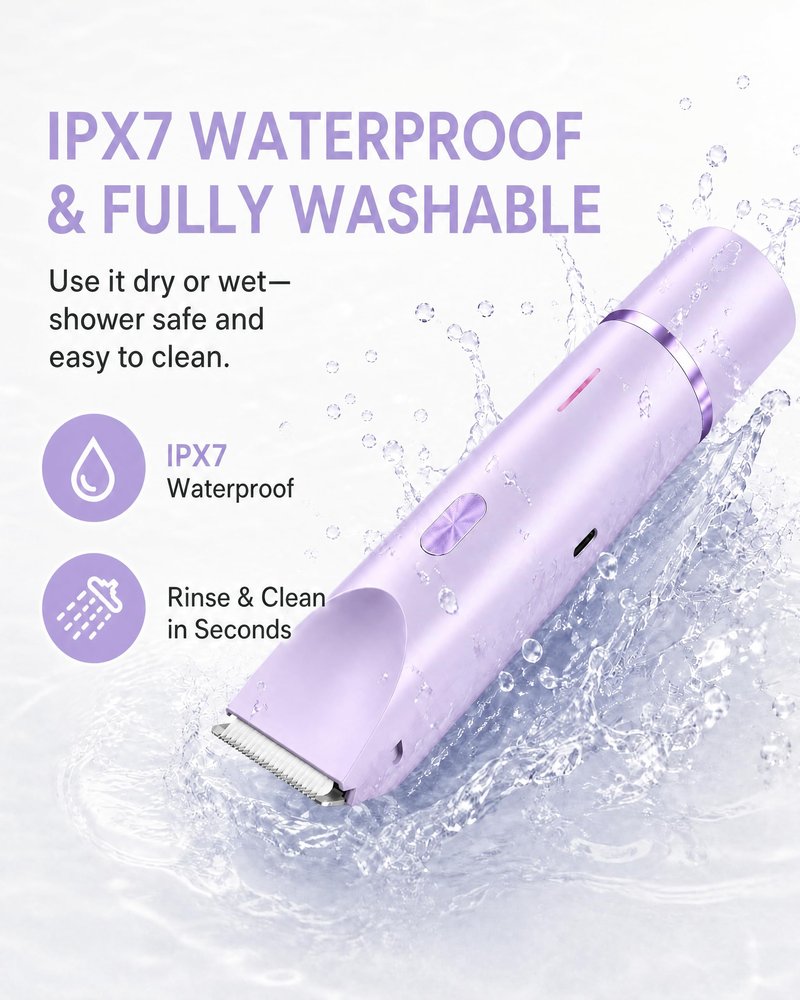 AIOOTISU Painless Bikini Trimmer for Women - 2-in-1 Electric Shaver for Sensitive Skin, No Nick No Cut, Waterproof & Rechargeable, Dual Head Razor for Bikini, Face & Body