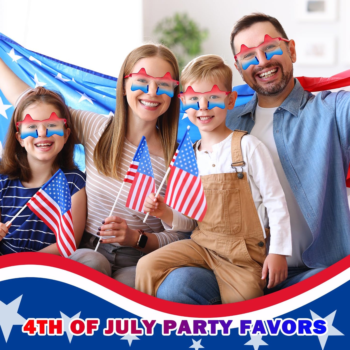 Star Glasses 3 PCS for Women Men, USA Red White Blue Rimless Star Shaped SunGlasses Accessories-One Size Fits All, Patriotic 4th of July Party Outfit for Beach Pool Birthday Party Favors Gifts