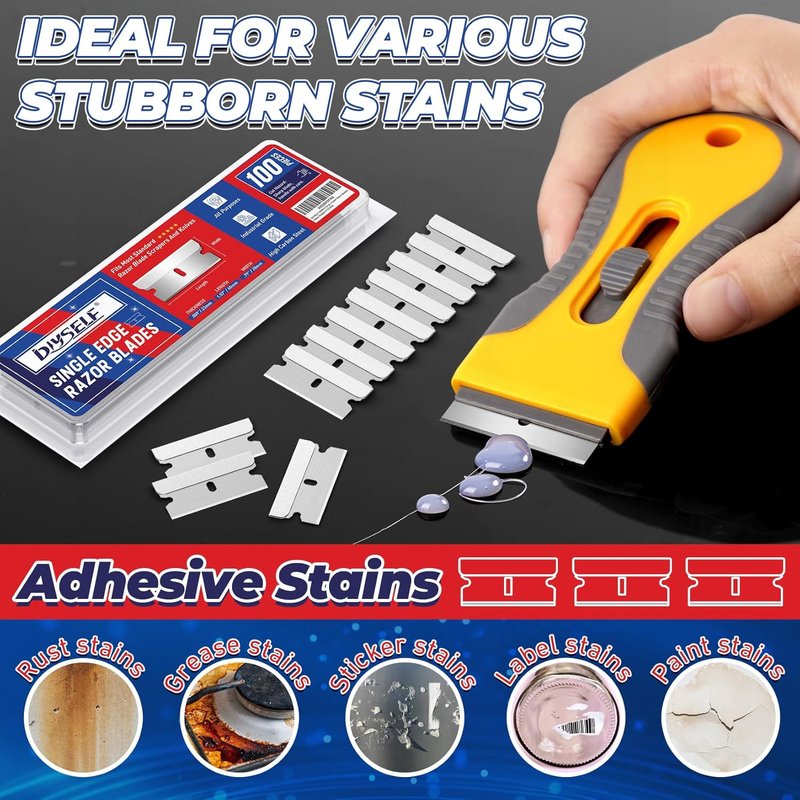 Single Edge Razor Blades - 100 High Carbon Steel Blades for Utility Knife & Scraper | Heavy Duty, Ideal for Removing Decals & Stickers