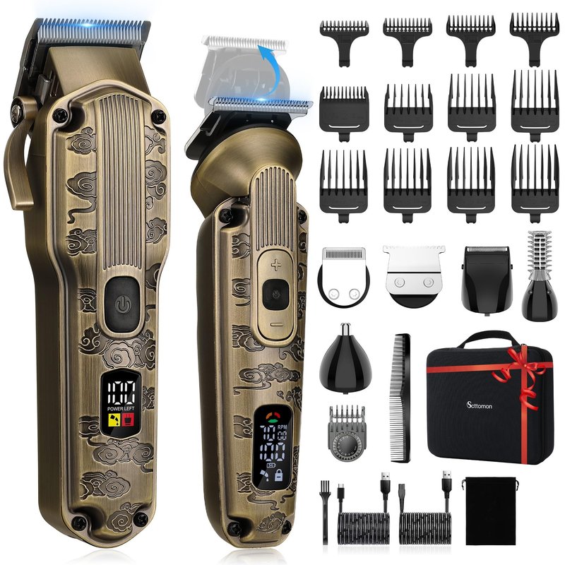 Scttomon Professional Hair Clipper for Men Hair Cutting Kit Men's Beard Trimmer Hair Trimmer Shaver Cordless Barber Clippers and Trimmers Set Bronze