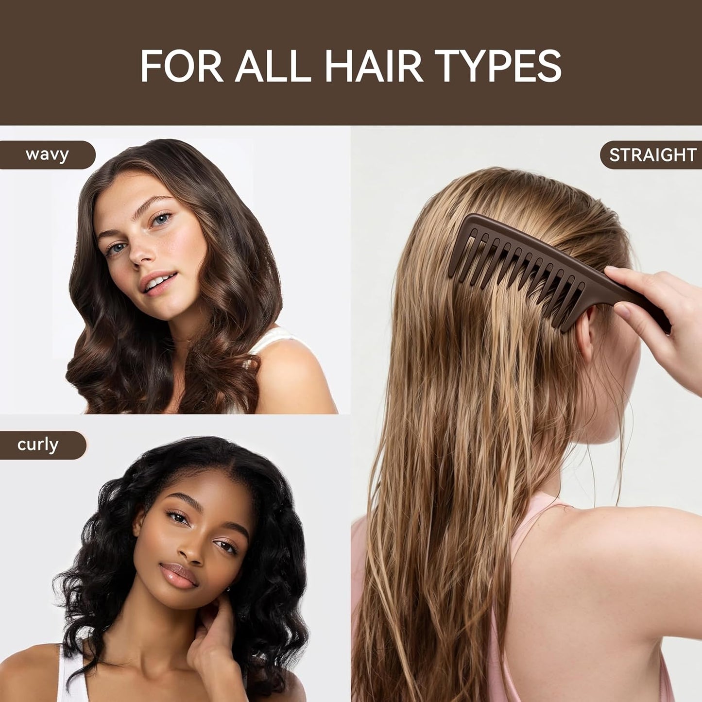 Wide Tooth Comb for Curly Hair - Anti-Static Detangling Brush | Moisture Resistant, Reduces Breakage & Balances Scalp Oils
