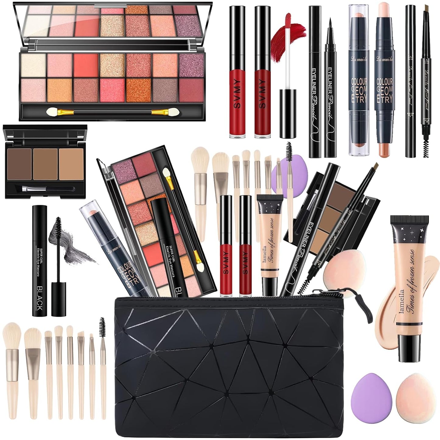 Makeup Set for Women - 14-Color Eyeshadow Palette, Lip Gloss & Contour Stick | Travel-Friendly Kit