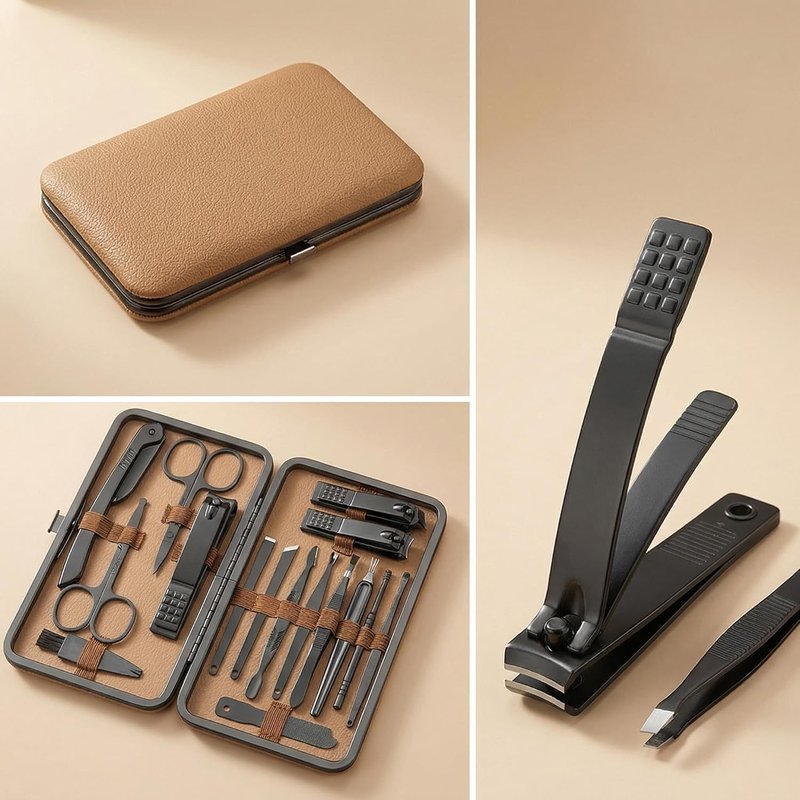 Luxury Stainless Steel Nail and Foot Repair Kit - 16PCS Professional Nail Clippers in Premium Leather Case