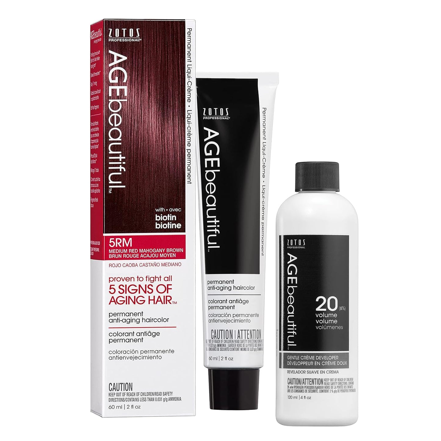 AGE Beautiful Permanent Hair Color Cream - 100% Gray Coverage Hair Dye with Biotin for Fuller, Thicker Hair | Professional Salon Quality