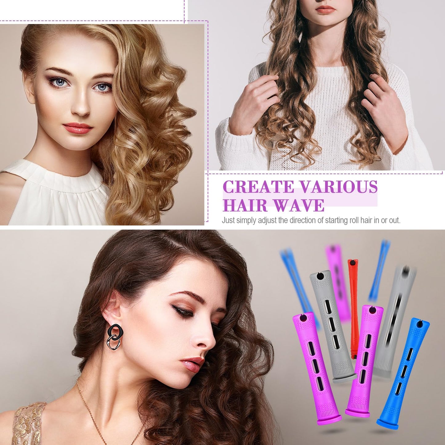 WILLBOND 72 Pieces Hair Perm Rods Set, Short Plastic Perming Rods Cold Wave Roller 4 Sizes Hair Curling Rollers with 1 Piece Steel Pintail Comb for Hairdressing Styling (Short)