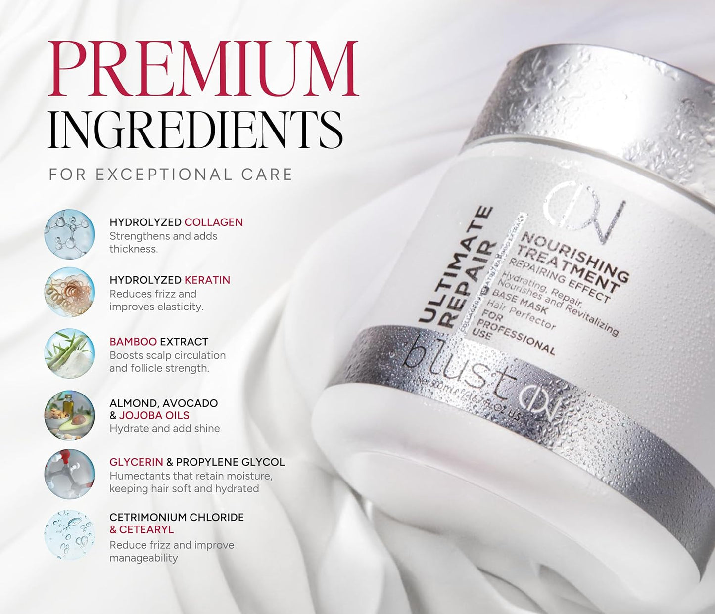 Collagen & Keratin Hair Mask - Deep Conditioning for Damaged Hair | 500ml with Bamboo & Avocado Oil