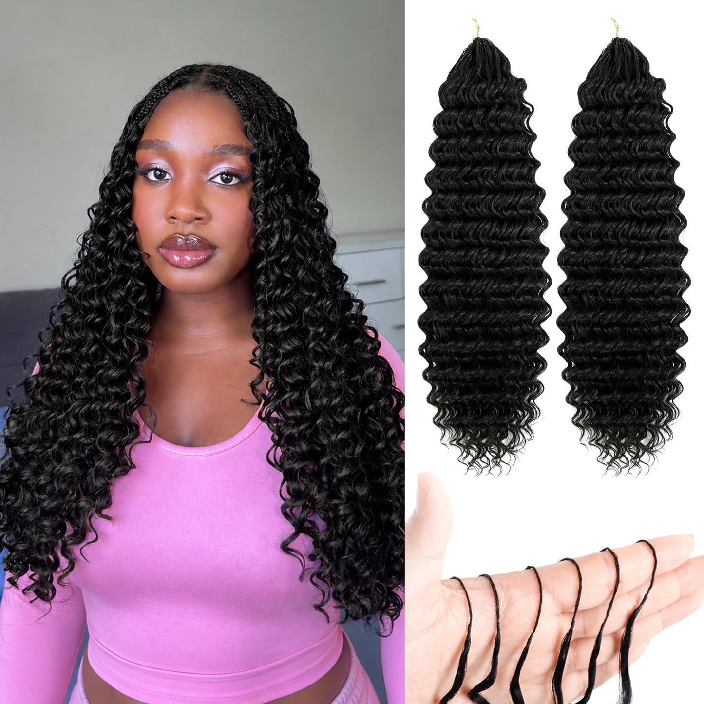 BLL Miracle Knots Crochet Hair For Black Women, 14 Inch 150g Feather Human Hair Blend Pre-Separated Deep Wave Crochet Braids Invisible Miracle Knots Twist Hair Extensions (1B, 100 Strands)