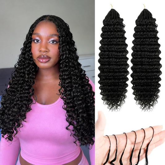 BLL Miracle Knots Crochet Hair For Black Women, 14 Inch 150g Feather Human Hair Blend Pre-Separated Deep Wave Crochet Braids Invisible Miracle Knots Twist Hair Extensions (1B, 100 Strands)