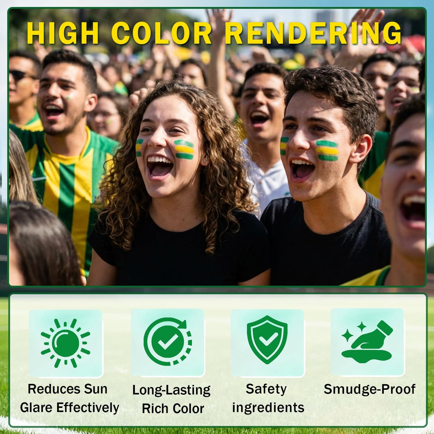 Face Body Paint Stick Player Fans Makeup Sun Glare Reduction Eye Black Paints Sticks for Game Day Baseball Football Softball Lacrosse Rugby Patriotic Accessories # Brazil Green & Yellow & Green