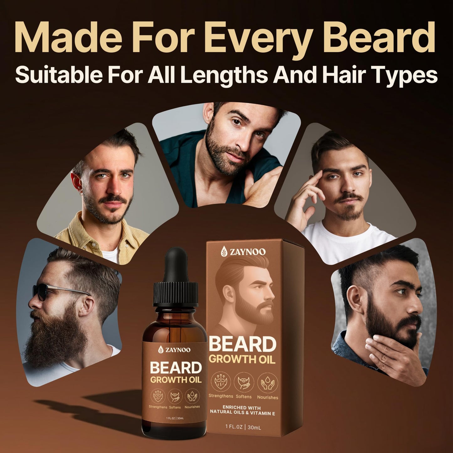 Zaynoo Beard Growth Oil for Men 30ml - Organic 100% Natural Jojoba & Argan Oil with Vitamin E for Mustache Growth Oil, Infused with Sandalwood Scent, Promotes Thicker Fuller Beard & Reduces Itch