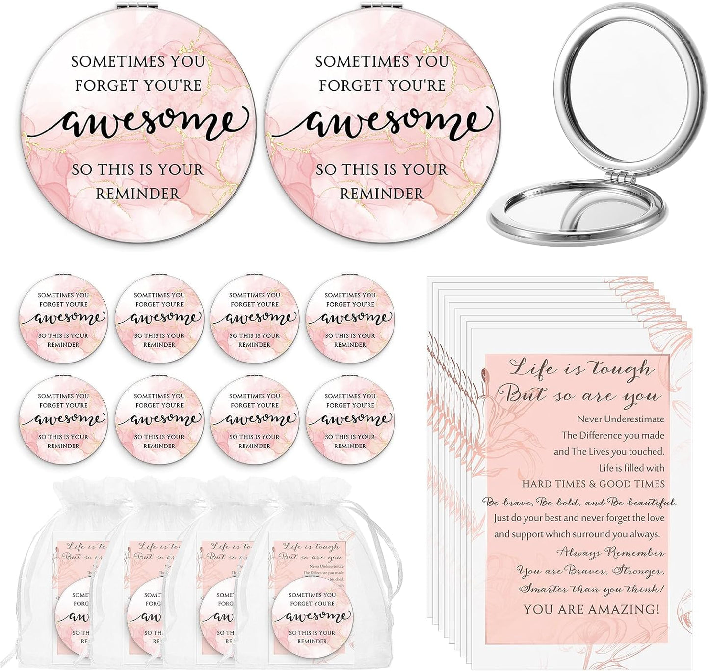 Inspirational Compact Mirror Set - 12 Mini Double-Sided Folding Mirrors | Perfect Gift for Nurses, Teachers & Coworkers (Wildflower)